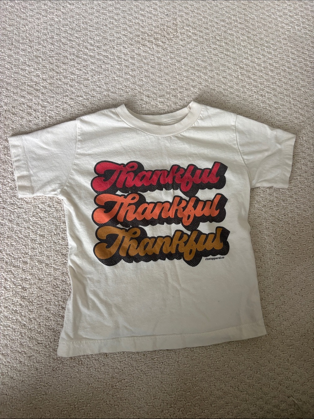 Kids 'Thankful' Graphic Tee - White with Red, Orange & Gold Script